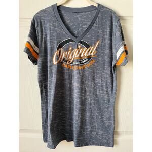 Harley Davidson Motorcycles Route 66 V Neck Tee Gray Burnout Graphic Est Sz M
